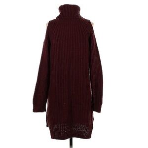 Dee Elle Eggplant turtleneck cold shoulder long sleeve sweater dress mini